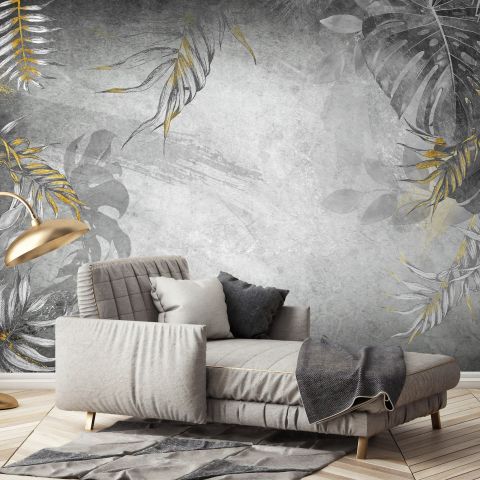 Monochrome Grunge Leaf with Splash Wallpaper Mural