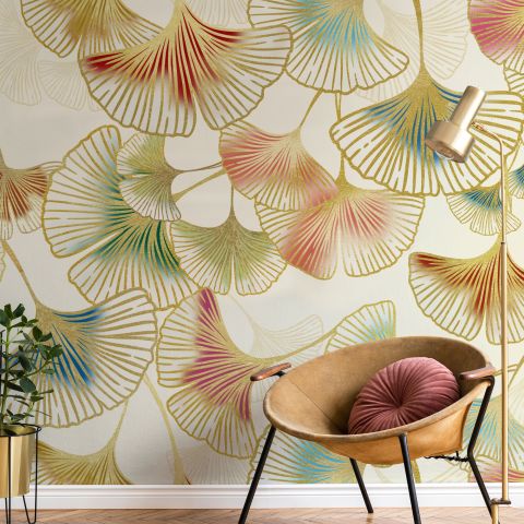 Colorful Gingko Leaf Pattern Wall Mural