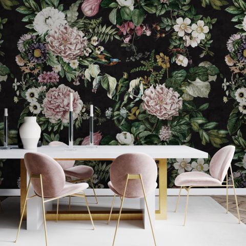 Dark Botanical Soft Floral Wallpaper Mural