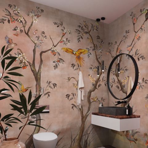 Watercolor Chinoiserie Fruit Trees Wallpaper Mural