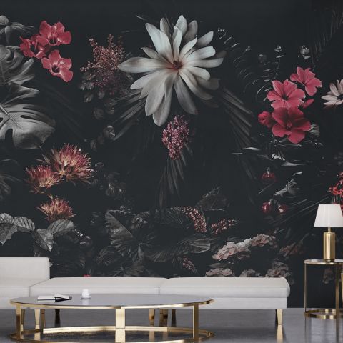 Dark Floral Garden Wallpaper Mural