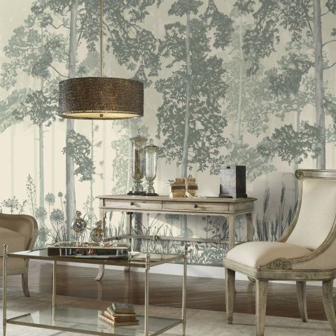 Monochrome Tree Forest Silhouette Wallpaper Mural