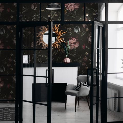 Dutch Flower Peony with Tulips Dark Floral Wallpaper Mural