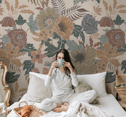 Bohemian Style Anemone Floral Bouquet Wallpaper Mural