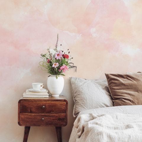 Soft Peach Colors Watercolor Paint  Art Wallpaper Mural