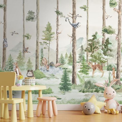 Kids Forest Animals in the Jungle Wallpaper Mural
