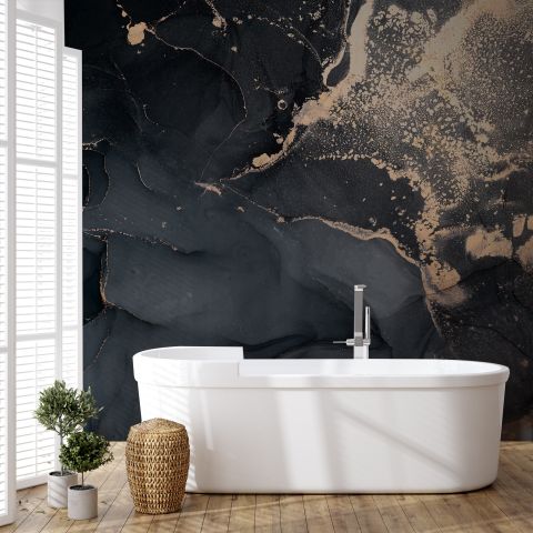 Dark Marble with Gold Faux  Wallpaper Mural