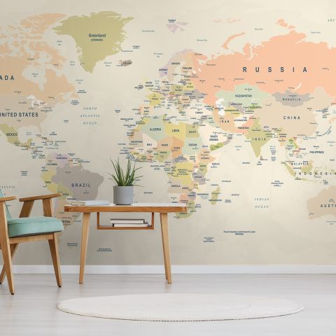 Political World Map Countries Detailed Wallpaper Mural