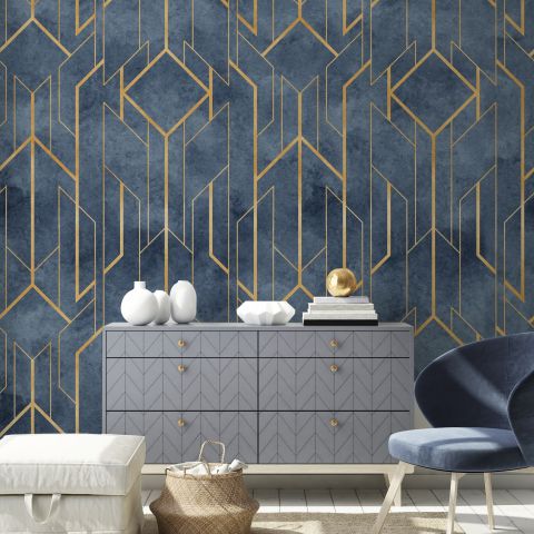 Rhombus Geometric Lines Art Deco Wallpaper Mural