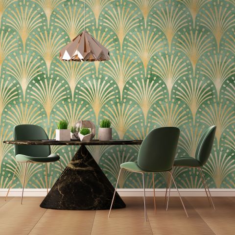 Modern Eau De Nil Art Deco Gold Lines Wallpaper Mural