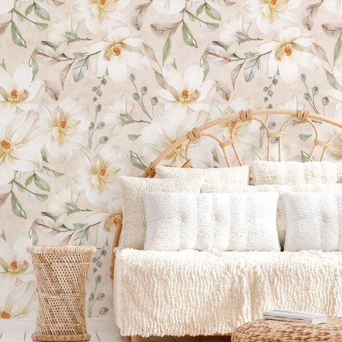 Soft Magnolia Floral Wallpaper Mural