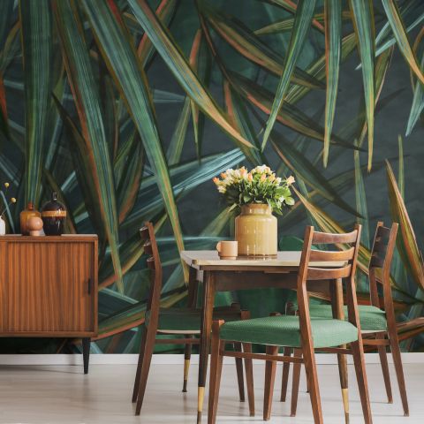 Dark Tropical Exotic Palm Leaf Wallpaper Mural