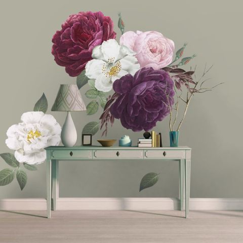 Colorful Peony and White Daisy Floral Bouqets Wall Decal Sticker