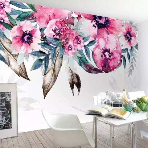 Watercolor Pink Peony Flower Wallpaper Mural