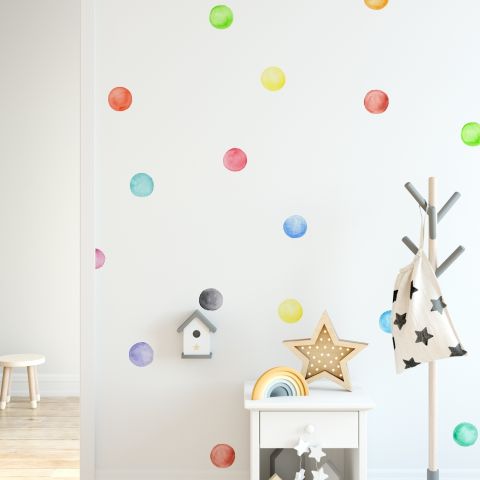 Kids Watercolor Colorful Polka Dots Wall Decal Sticker