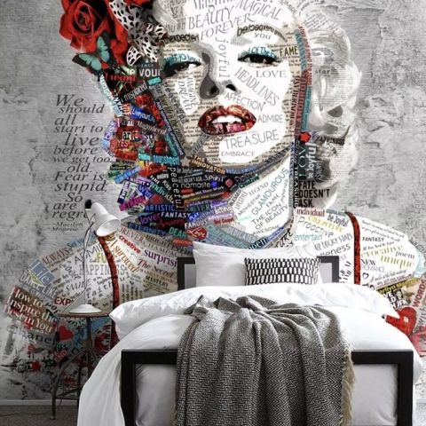 Marilyn Monroe with Typography Wallpaper Mural