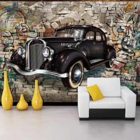 Retro Classic Car with Graffiti Wallpaper Mural