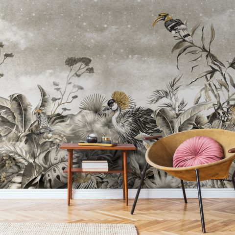Vintage Historic Paradise Bird Art Wallpaper Mural