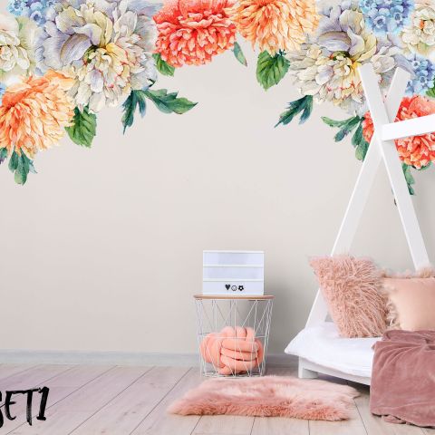 Orange Peony Floral Wall Decal Sticker