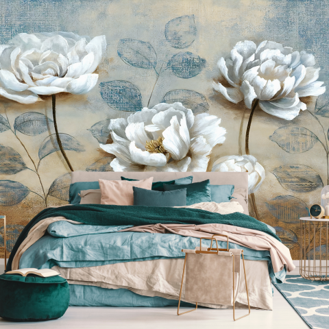 Vintage Oil Painting Peony Floral Wallpaper Mural