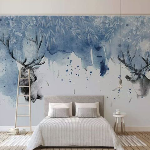 Snow Landscape with Horned Deer Wallpaper Mural
