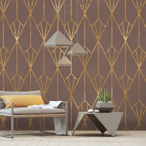 Soft Brown Geometric Art Deco Wallpaper Mural