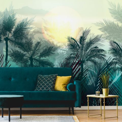 Tropical Palm Trees and Sunlight Wallpaper Mural • Wallmur®