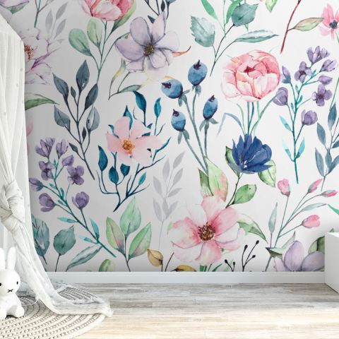 Watercolor Spring Floral Wallpaper Mural