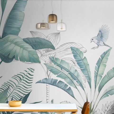 Tropical Banana Leaf with a Bird Wallpaper Mural