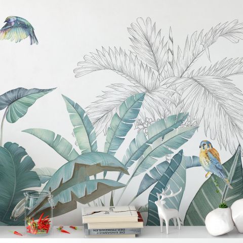 Greeny Tropical Leaves Wallpaper Mural