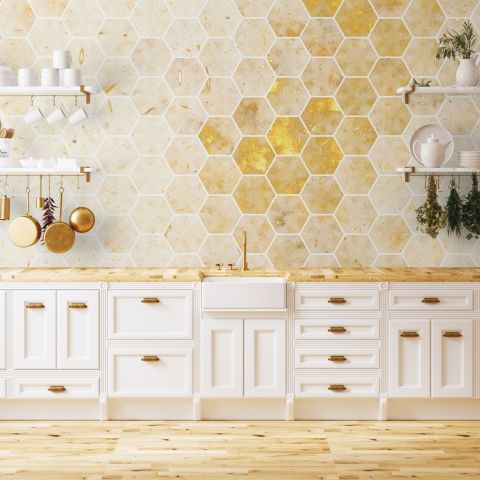 Geometric Yellow Honeycomb Wallpaper Mural