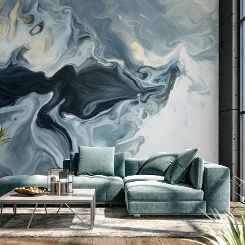 Abstract Watercolor Style Dark Marble Wallpaper Mural