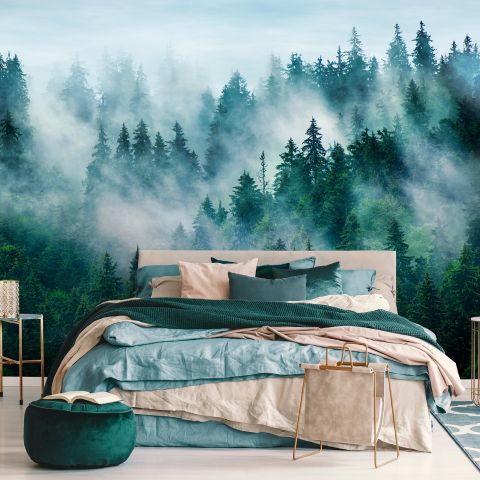 Foggy Pine Forest Wallpaper Mural