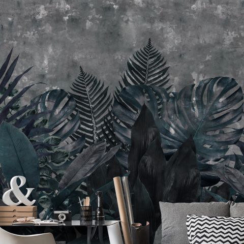Dark Green Leafy Scenery Wallpaper Mural