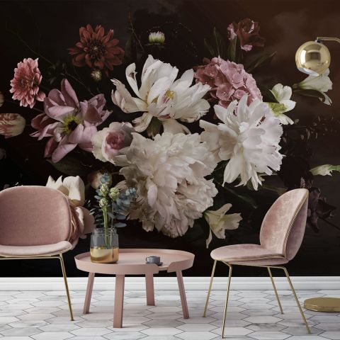 Dark Peony Floral Bouquet Wallpaper Mural