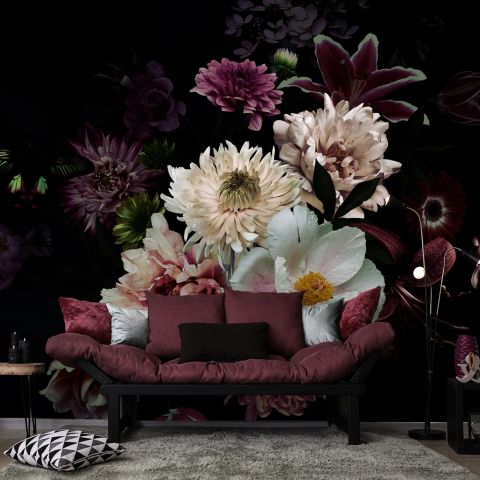Dark Garden Florals Wallpaper Mural