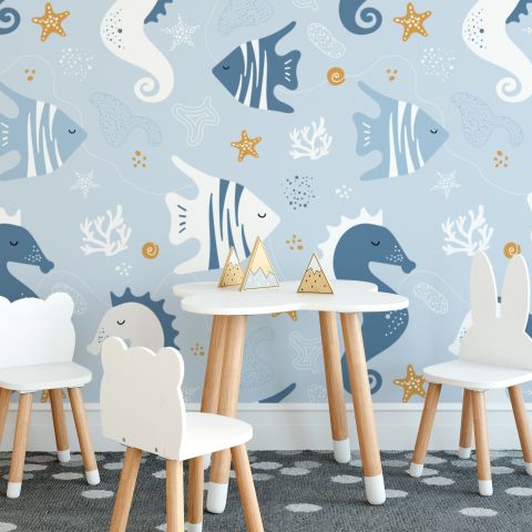 Zebrafish and Seahorse Wallpaper Mural