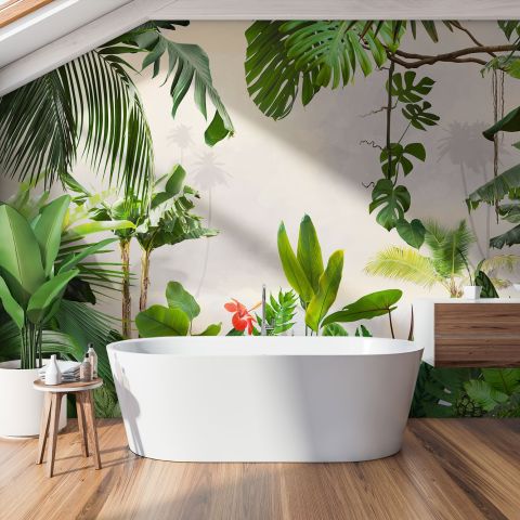 Realistic Tropical Jungle Plants Landscape Wallpaper Mural