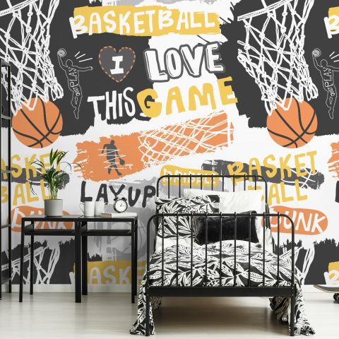 Basketball Hoop with Sport Slogans Wallpaper Mural