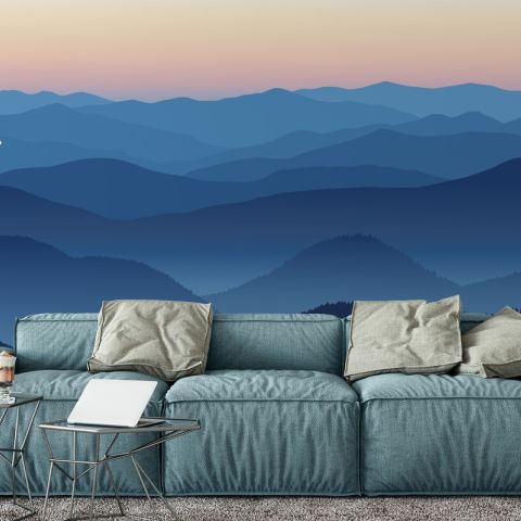 Mountain Silhouette at Sunset Wallpaper Mural