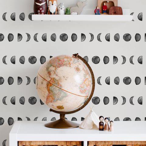 Watercolor Fullmoon Crescent Pattern Wallpaper Mural