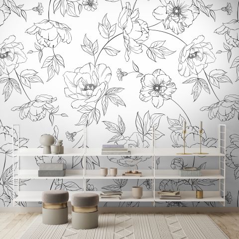 Poppy Drawing Floral Wallpaper Mural