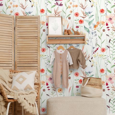 Watercolor Colorful Wildflower Garden Wallpaper Mural