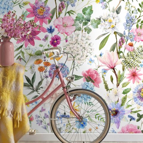 Colorful Spring Pink Wildflowers Wallpaper Mural
