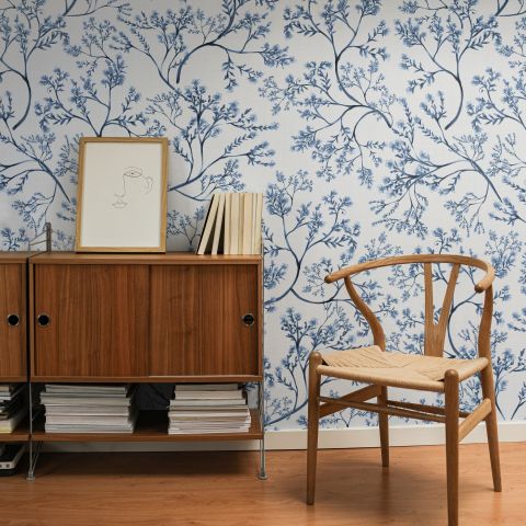 Monochrome Botanical Plants Chinoiserie Wallpaper Mural