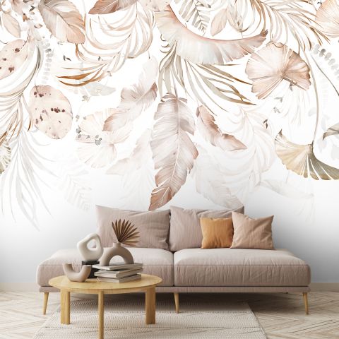 Boho Abstract Banana Leaf Art Wallpaper Mural