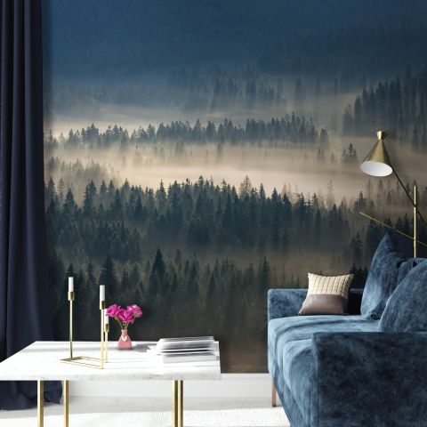Foggy Pine Forest Landscape Wallpaper Mural