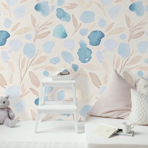 Watercolor Leaf and Twigs Printing Wallpaper Mural