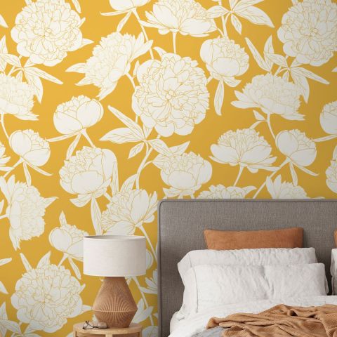 Drawing Peony Floral Art Wallpaper Mural