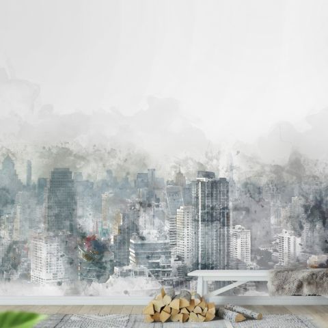 Watercolor Dark New York Cityscape Wallpaper Mural